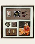 The Gentleman's Hour whisky and cigar 3D shadow box wall art front view in a shadow box frame