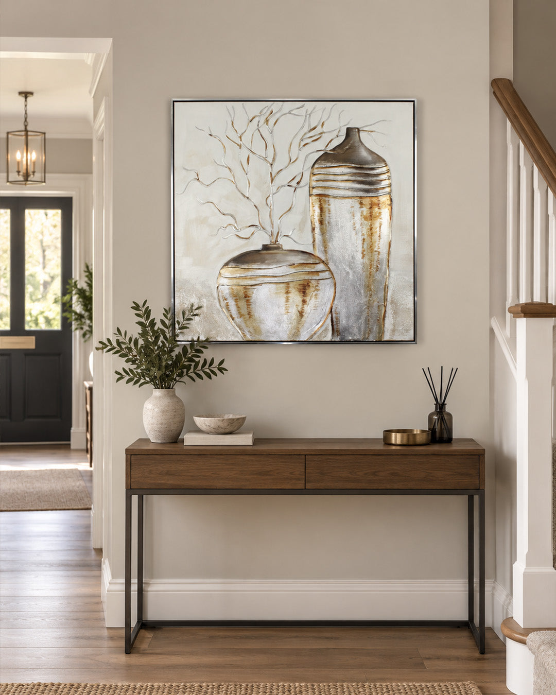 The Golden Balance gold botanical wall art in a hallway