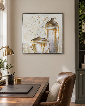 The Golden Balance gold botanical wall art in a home office
