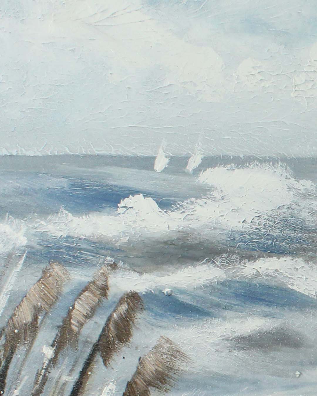 The Long Wait rowing boat painting close-up of the brushwork