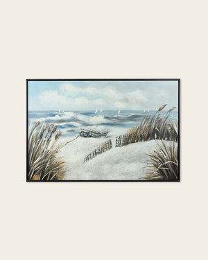The Long Wait rowing boat painting front view