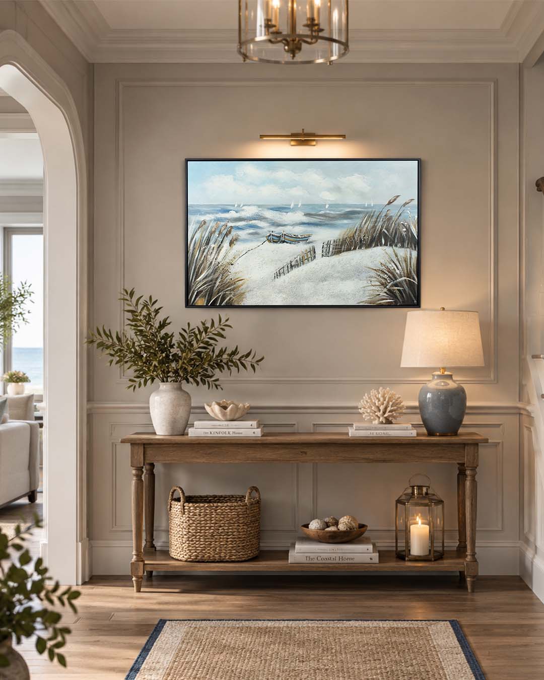 The Long Wait rowing boat painting in a hallway