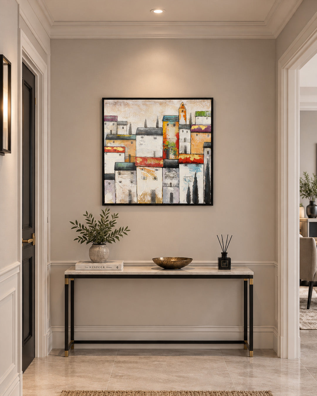 The Old Quarter Mediterranean village painting in a hallway