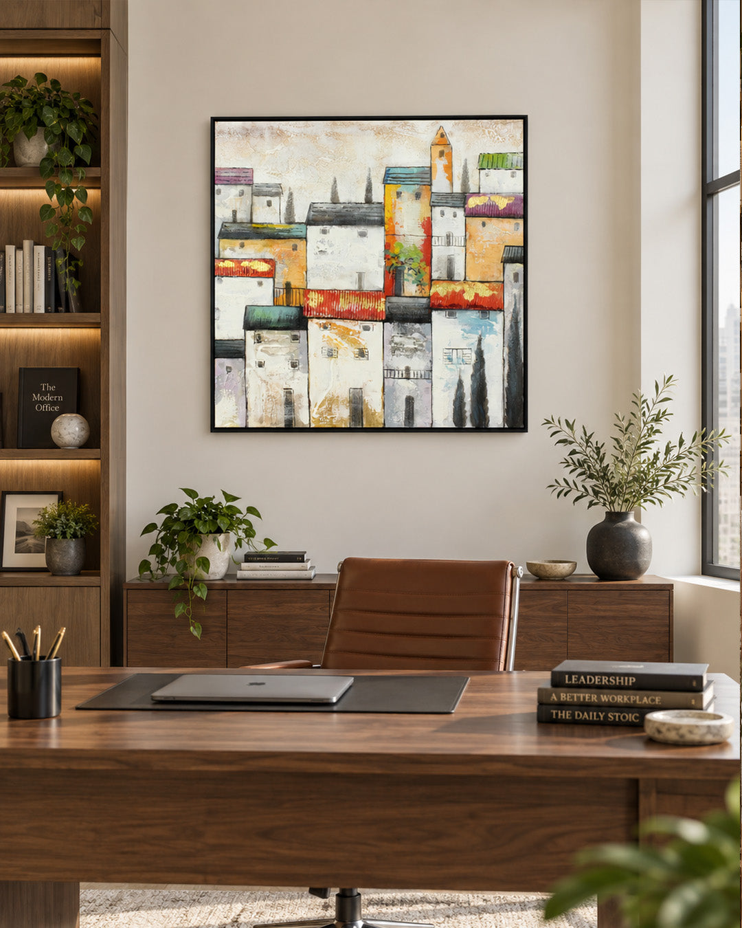The Old Quarter Mediterranean village painting in a home office