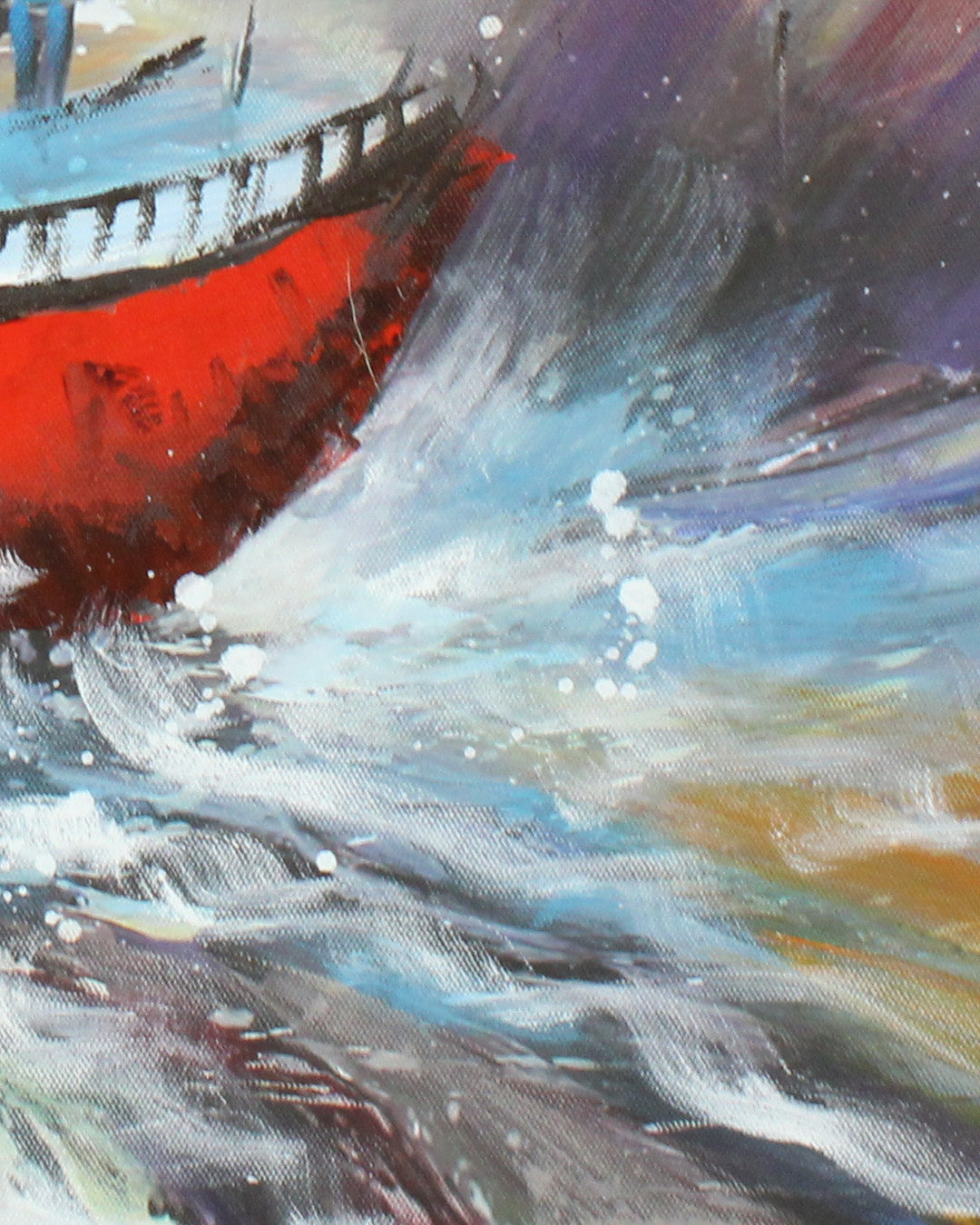 The Painted Voyage fishing boat painting close-up of the textured paint