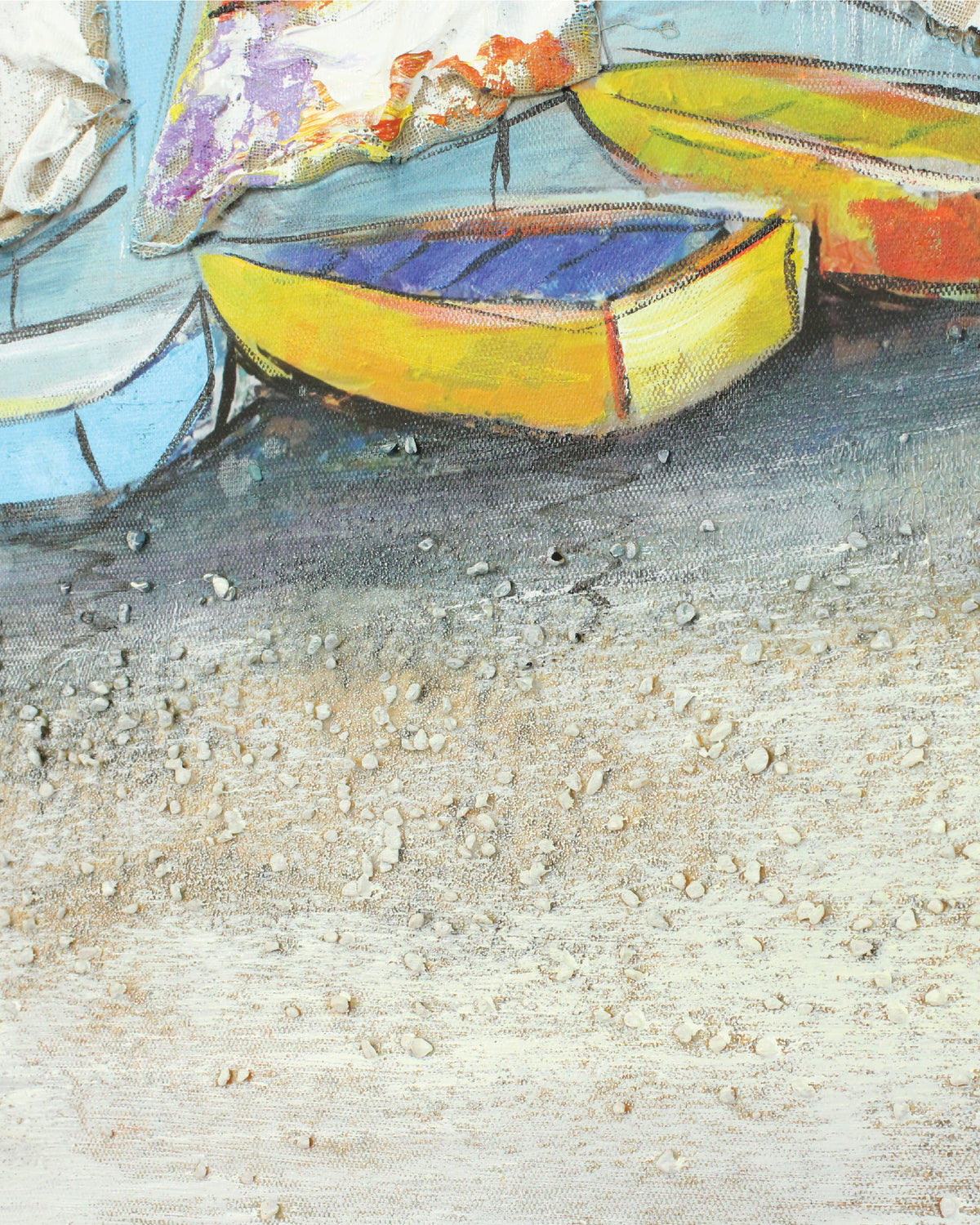The Quiet Fleet colourful sailboat painting close-up of the brushwork