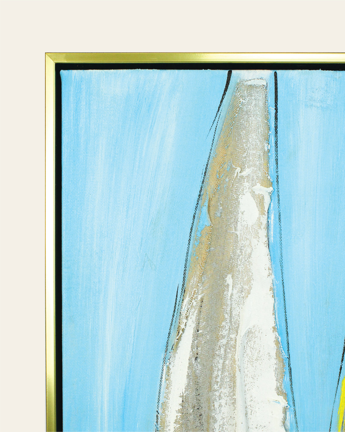 The Quiet Fleet colourful sailboat painting frame corner detail