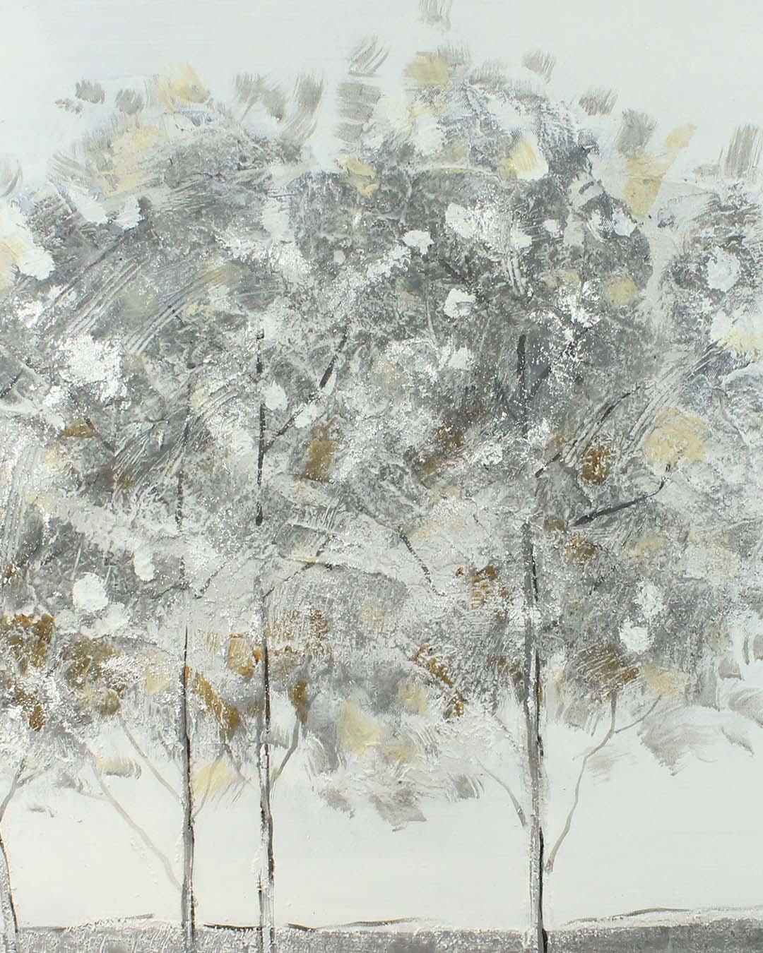 The Quiet Grove silver birch painting close-up of the textured paint