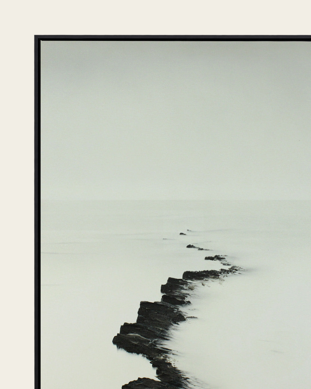 The Ridge minimalist seascape wall art black frame corner detail