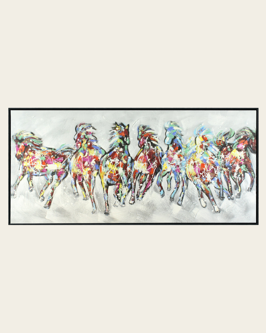 The Seven Horses equestrian wall art in a black frame