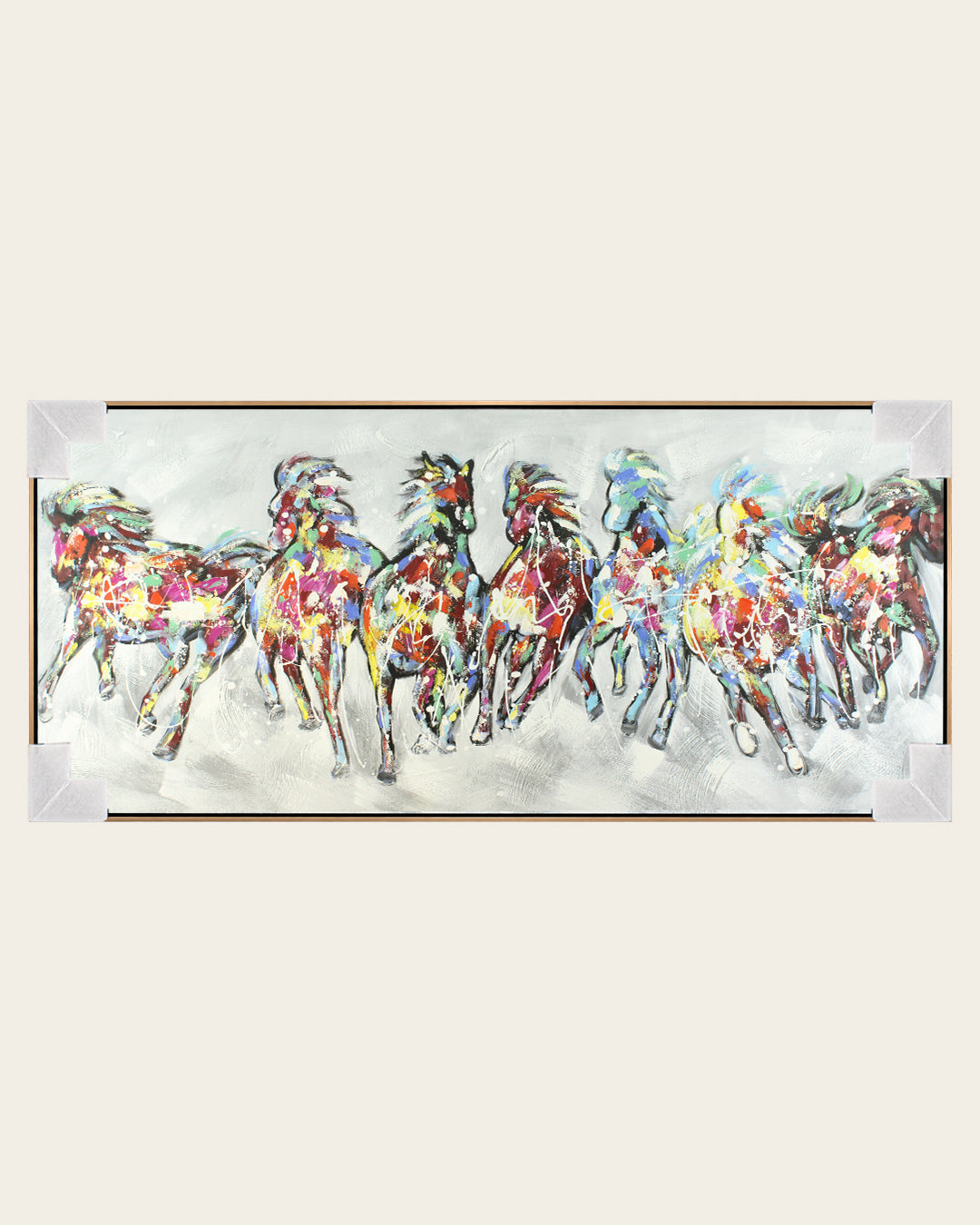 The Seven Horses equestrian wall art with corner protectors for delivery