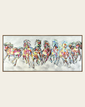 The Seven Horses equestrian wall art in a rose gold frame