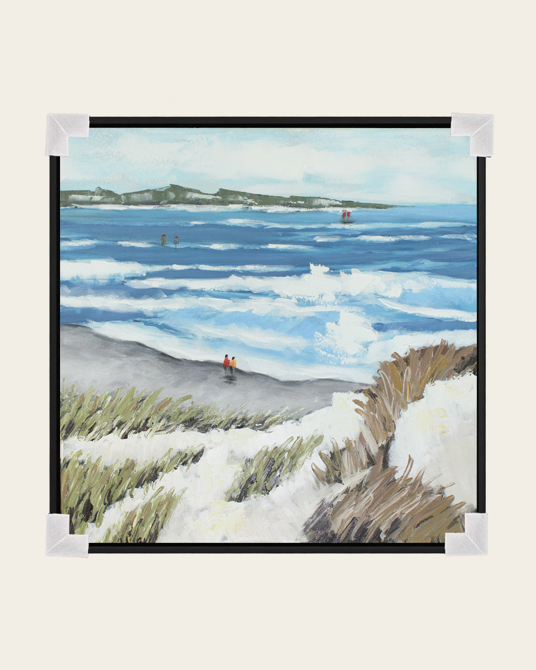 The Tide Between Us beach painting with corner protectors for delivery