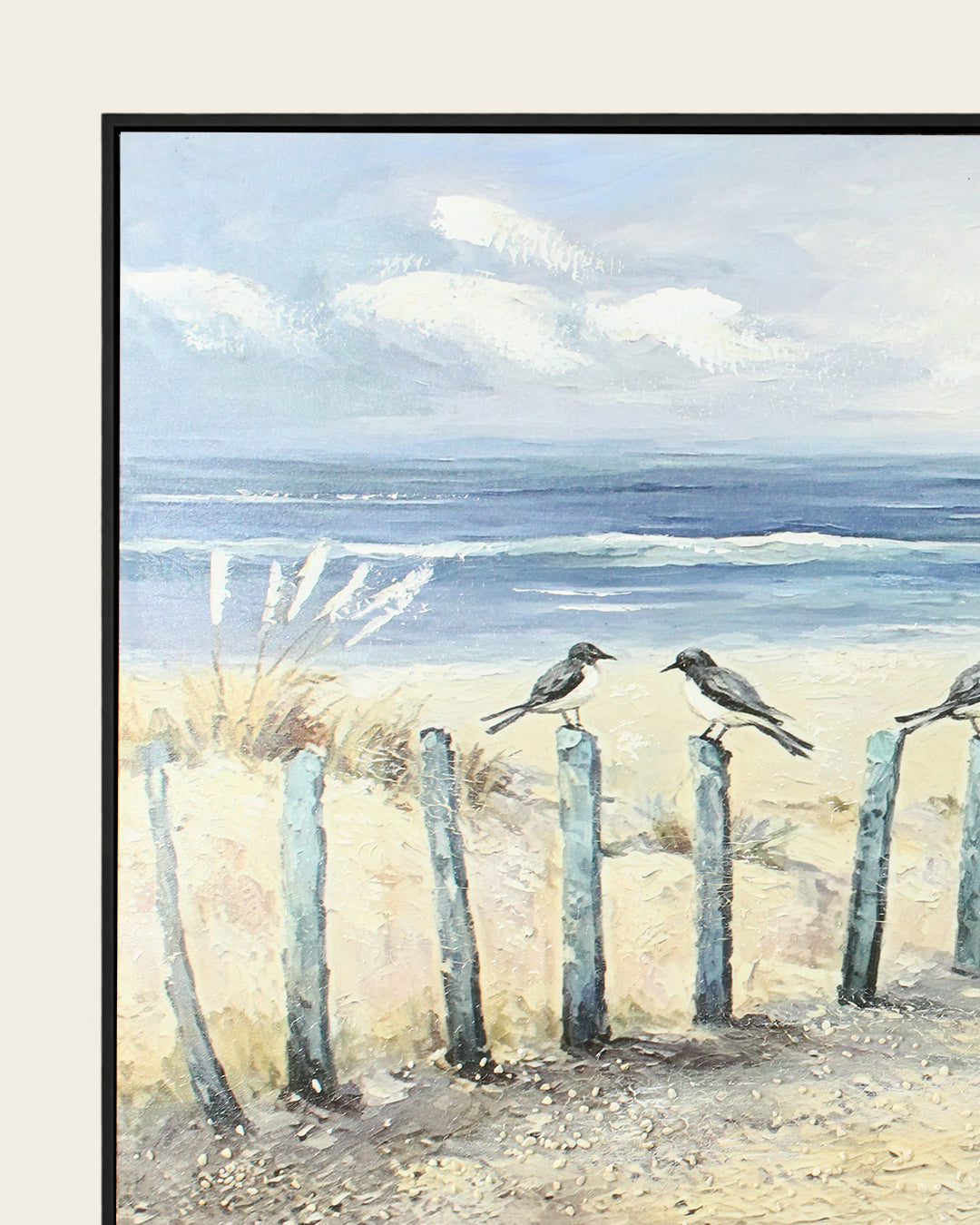 The Turning beach posts wall art black wood grain frame corner detail