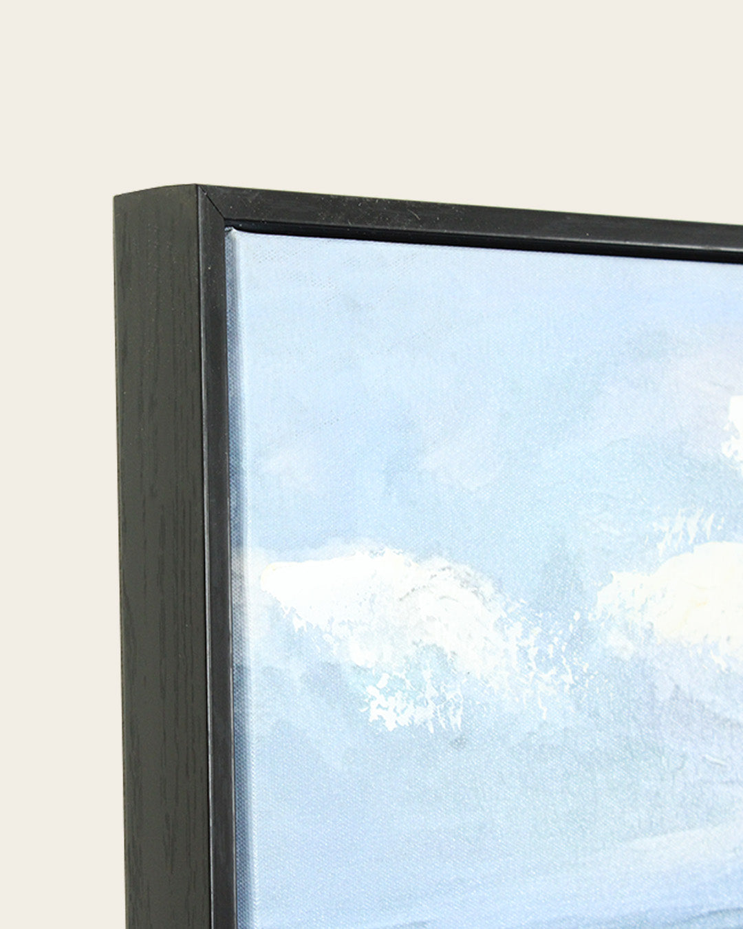 The Turning beach posts wall art side profile of the black wood grain frame