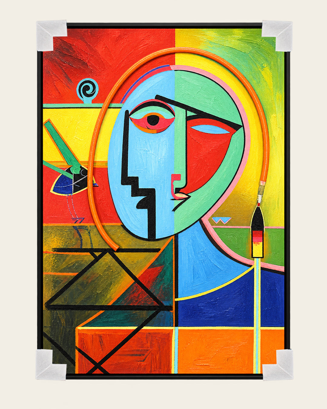 The Unsaid cubist face LED wall art with corner protectors for delivery