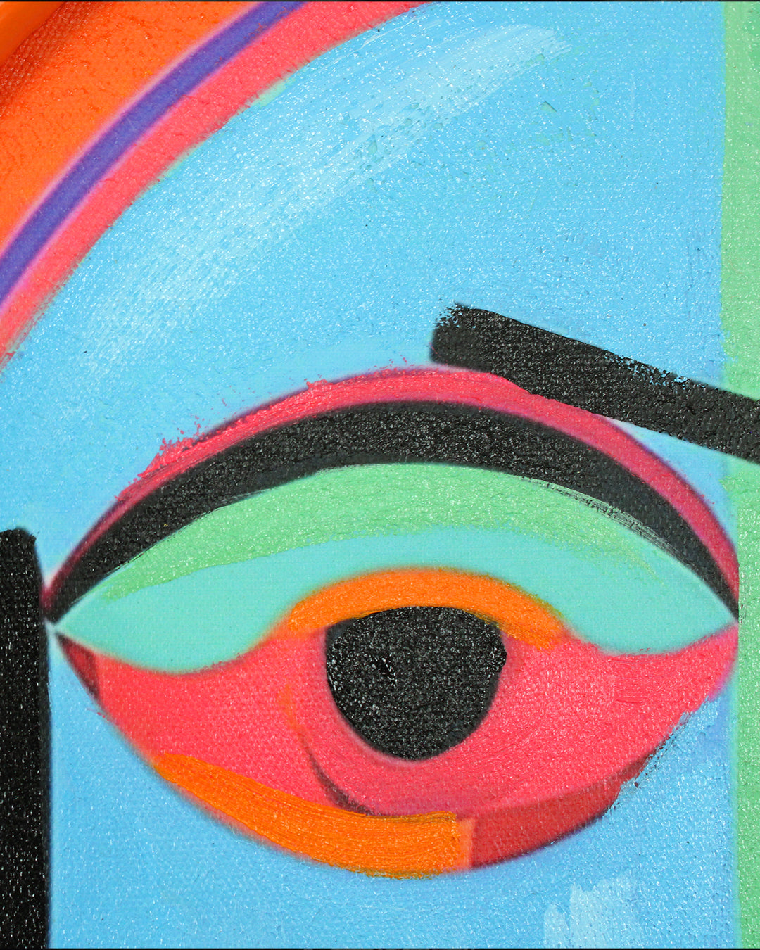 The Unsaid cubist face LED wall art close-up of the painted eye