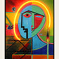 The Unsaid cubist face LED wall art with the LED lighting switched on