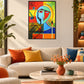 The Unsaid cubist face LED wall art in a living room above a sofa