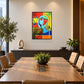 The Unsaid cubist face LED wall art in a meeting room