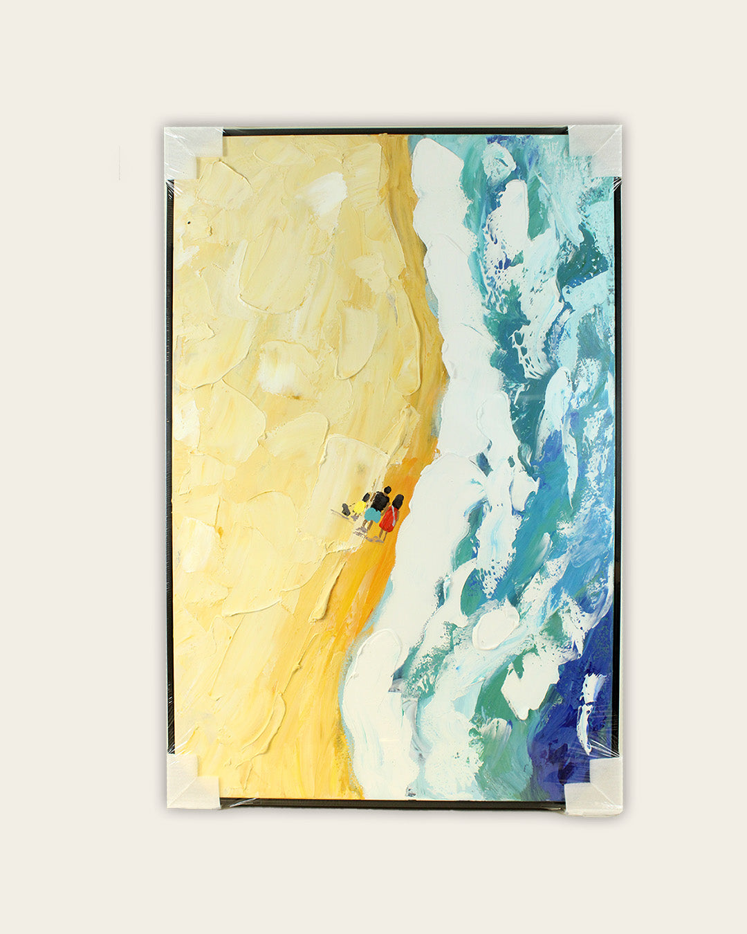 The Walk aerial beach painting with corner protectors for delivery