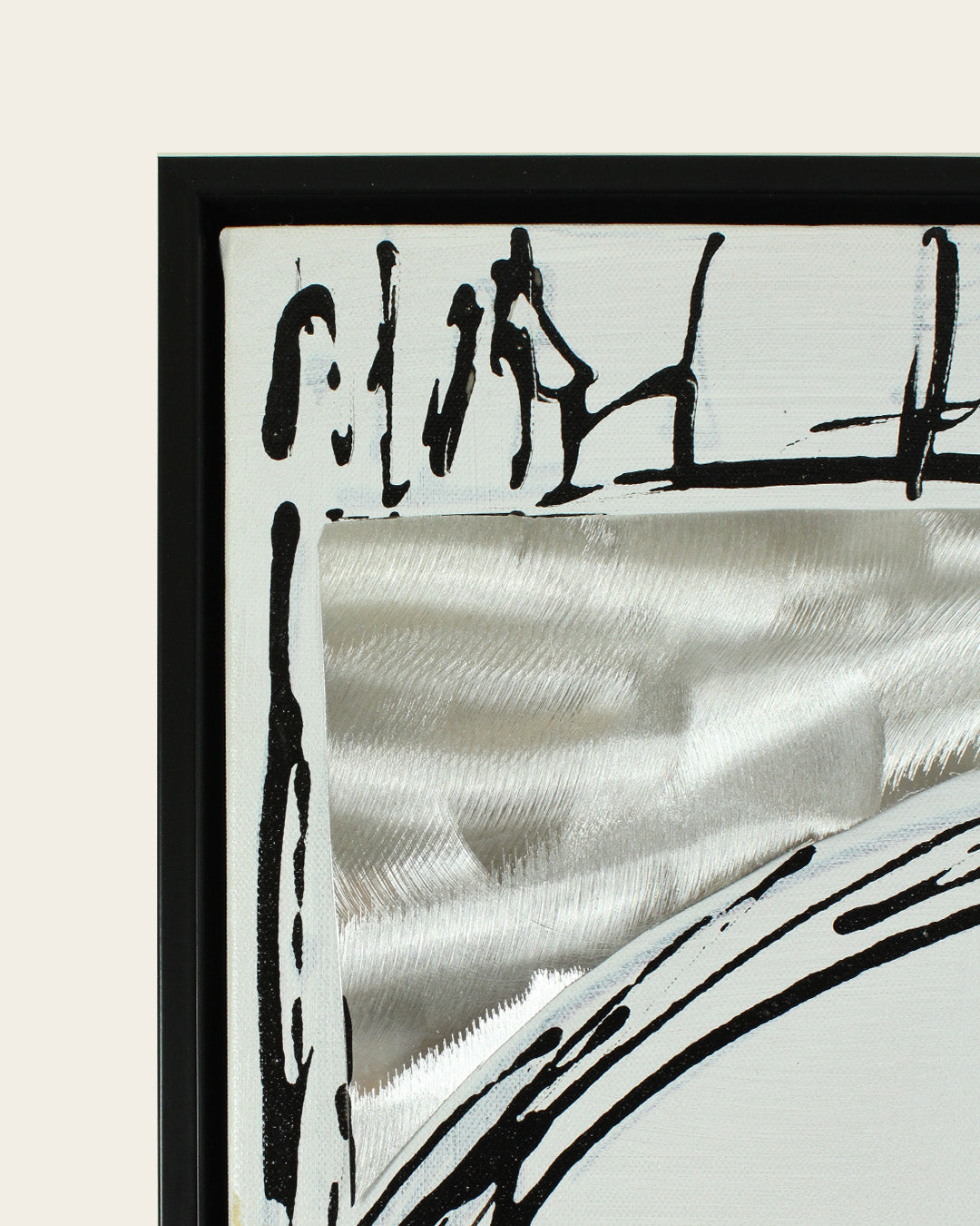 The Weight of Sound cello wood and metal wall art black frame corner detail