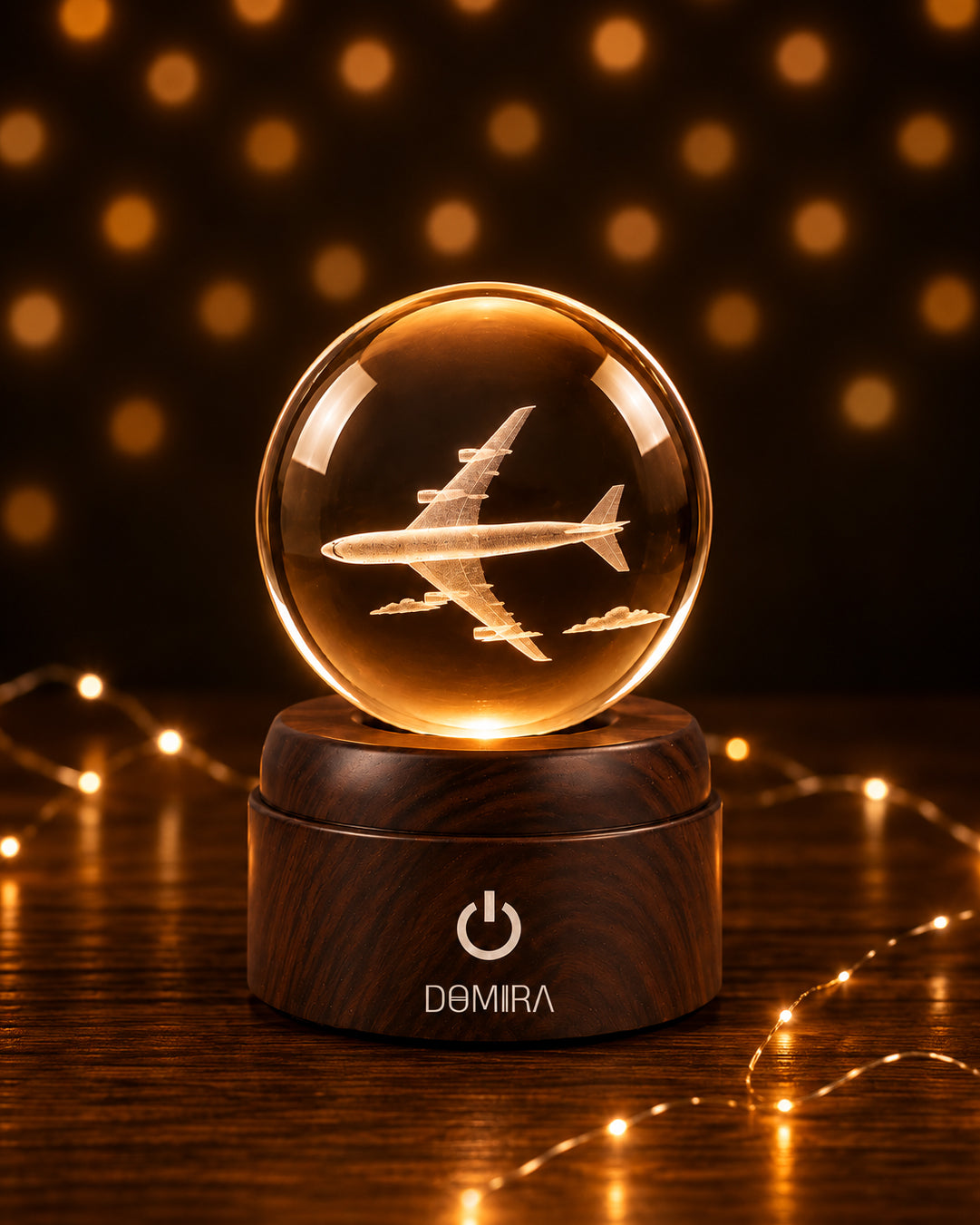 Chasing Horizons crystal globe glowing warm amber