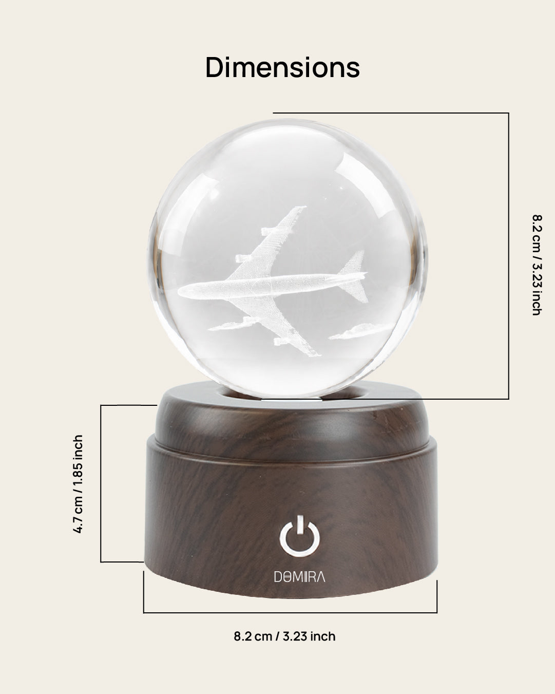 Chasing Horizons crystal globe dimensions: 8.2 cm globe on an 8.2 cm wide, 4.7 cm high base