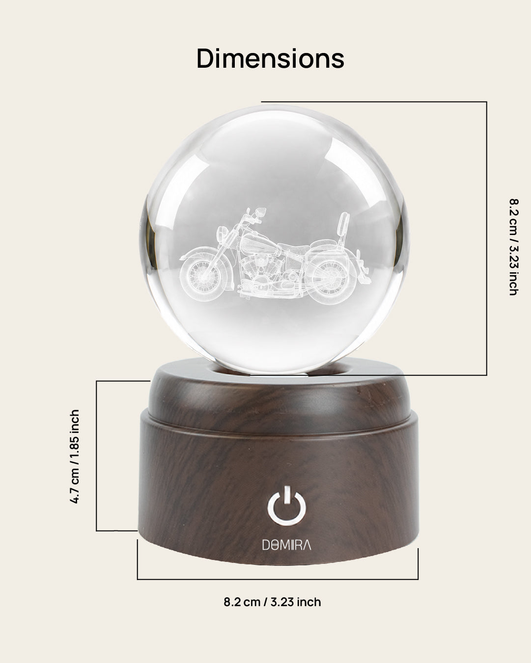 Freedom Ride crystal globe dimensions: 8.2 cm globe on an 8.2 cm wide, 4.7 cm high base