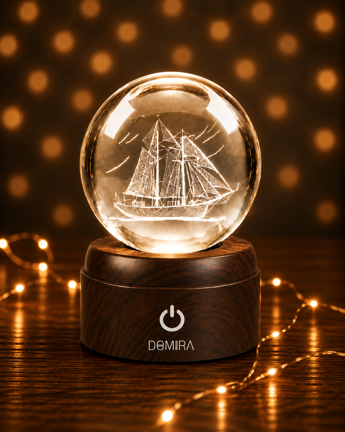 Ocean Wanderer crystal globe glowing warm amber