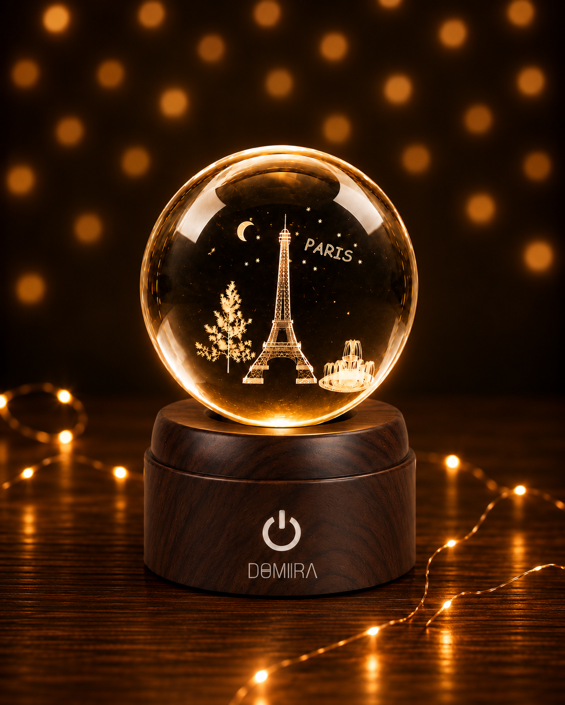 Paris Forever crystal globe glowing warm amber