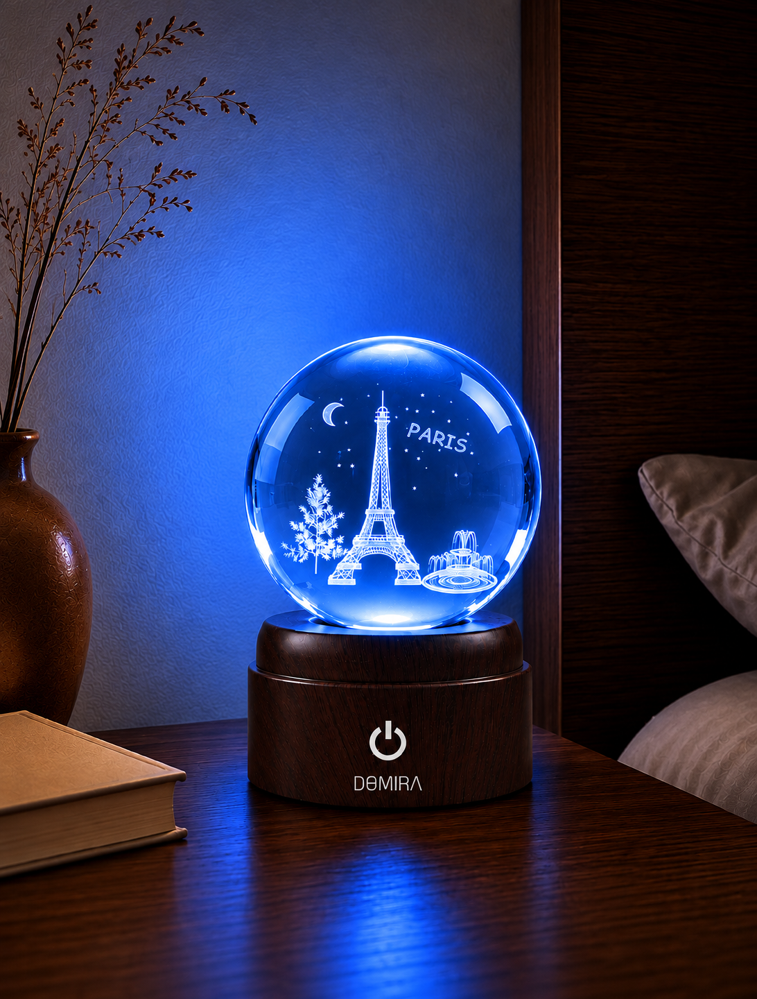Paris Forever crystal globe glowing blue