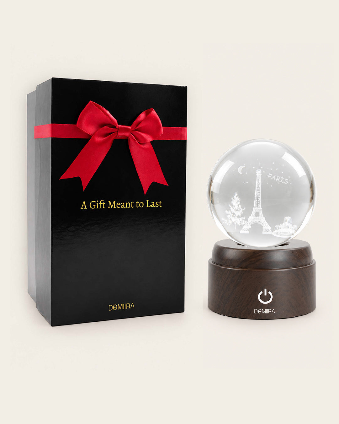 Paris Forever crystal globe with its gift box