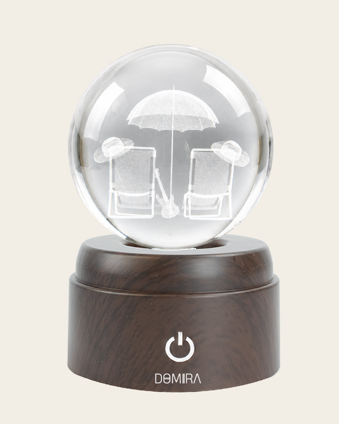 Seaside Escape crystal globe front view on its rotating LED base