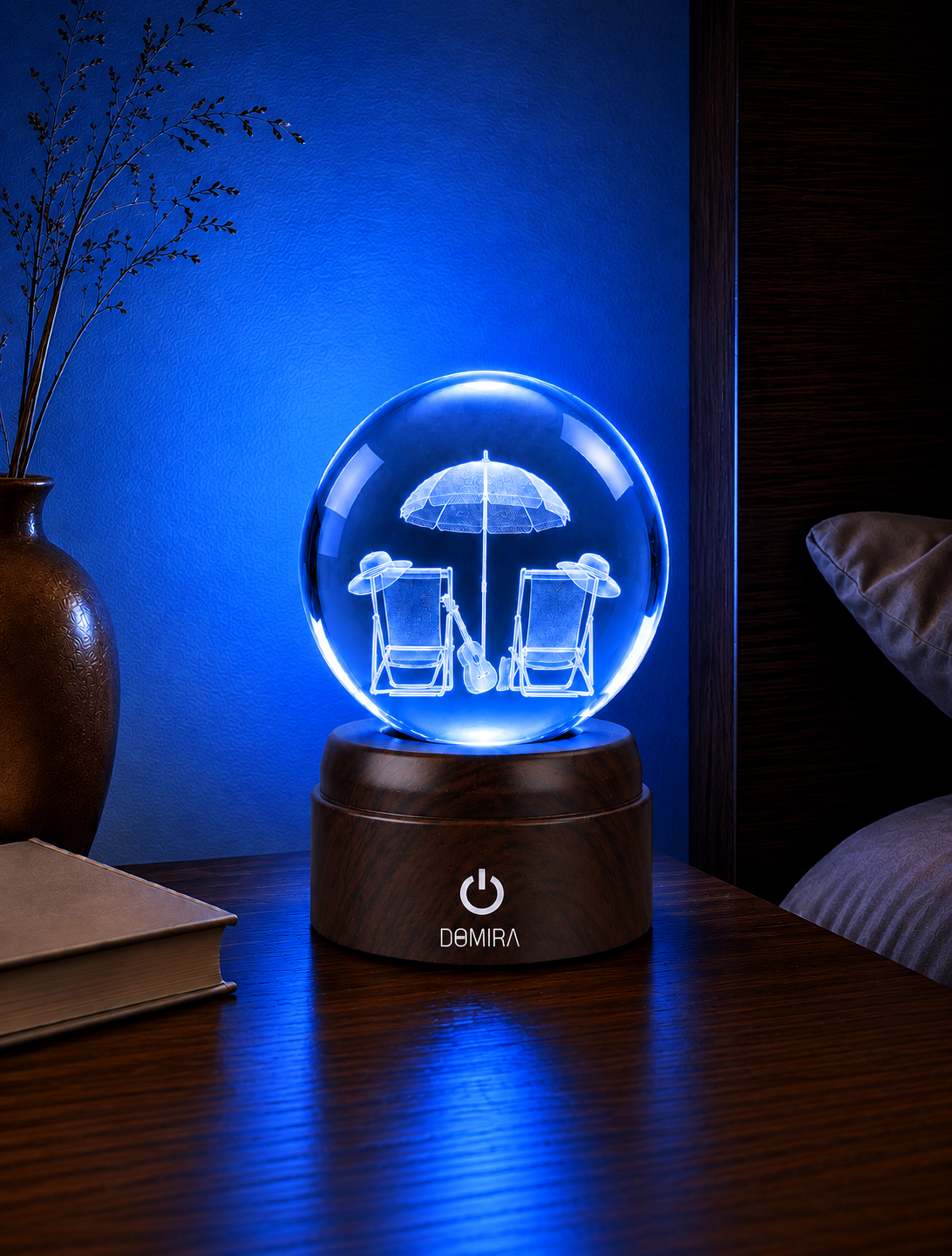 Seaside Escape crystal globe glowing blue