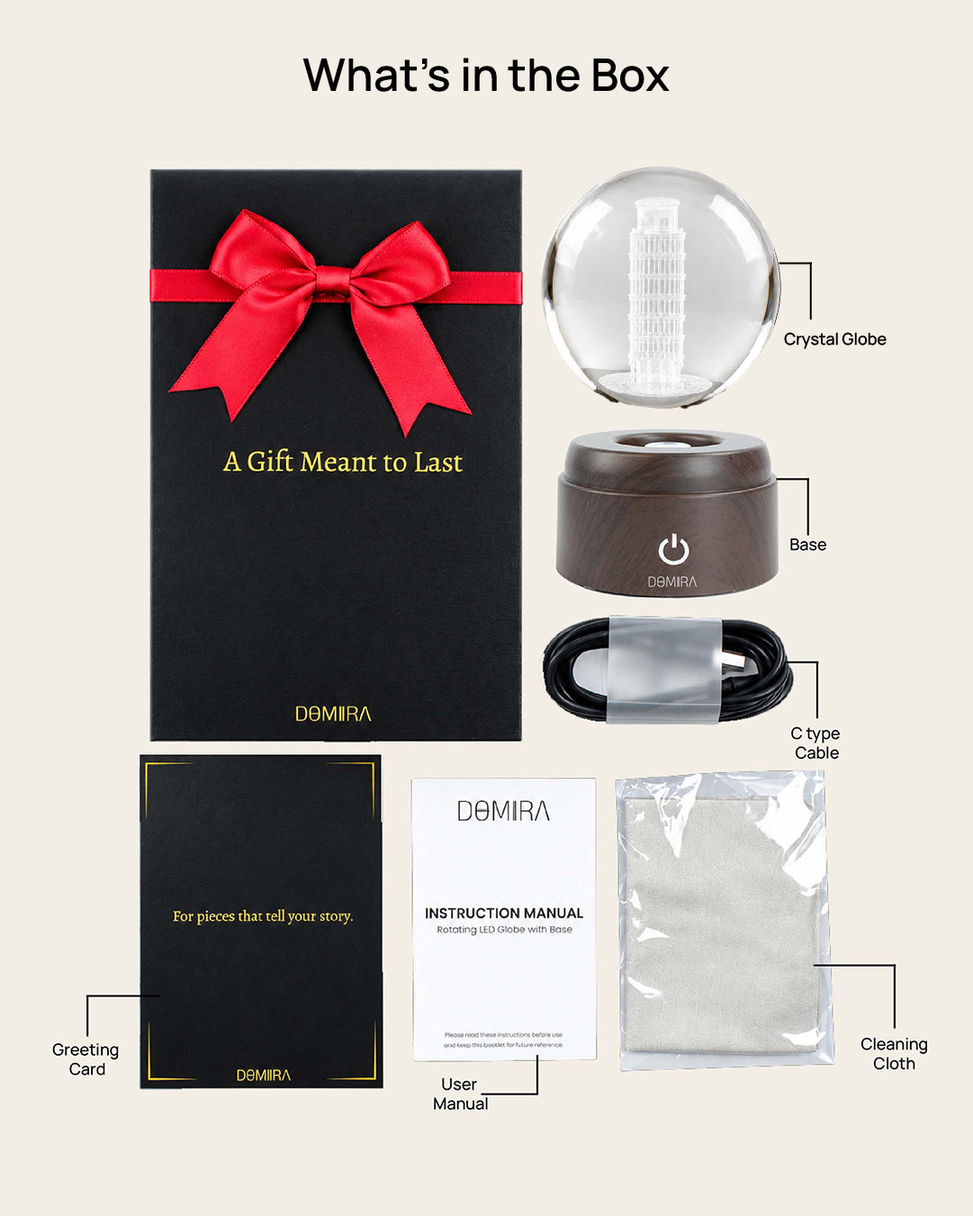What's in the box with the The Leaning Wonder crystal globe