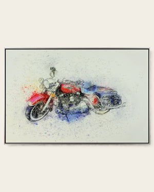 Unwritten Roads motorcycle resin wall art front view in a silver and black frame