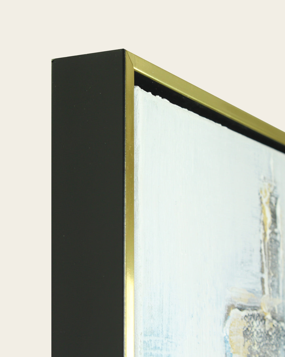 Urban Mirage panoramic skyline wood and metal wall art gold and black frame side profile