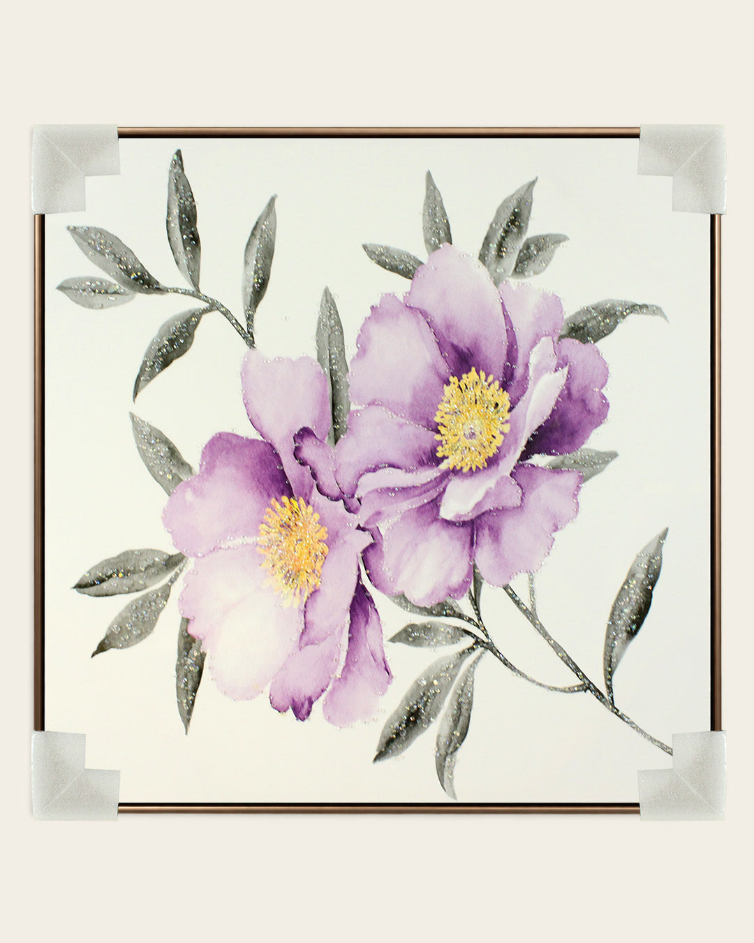Velvet Bloom purple floral resin canvas art with corner protectors for delivery