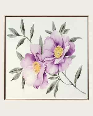 Velvet Bloom purple floral resin canvas art front view in a rose gold frame