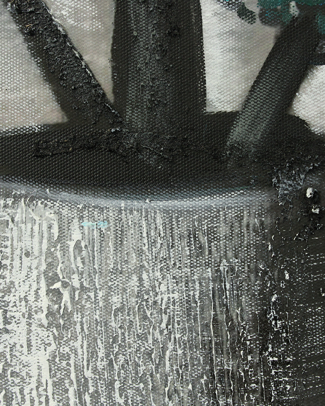 Verdigris Topiary teal botanical canvas art close-up of the brushwork