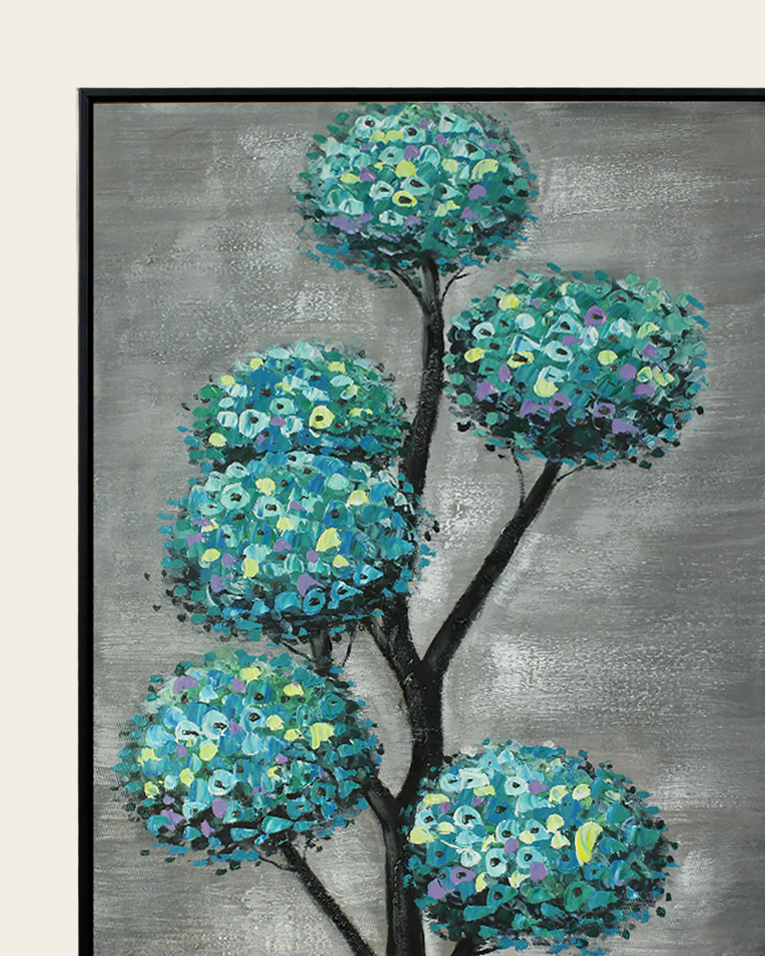 Verdigris Topiary teal botanical canvas art frame corner detail