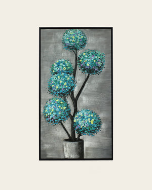 Verdigris Topiary teal botanical canvas art front view