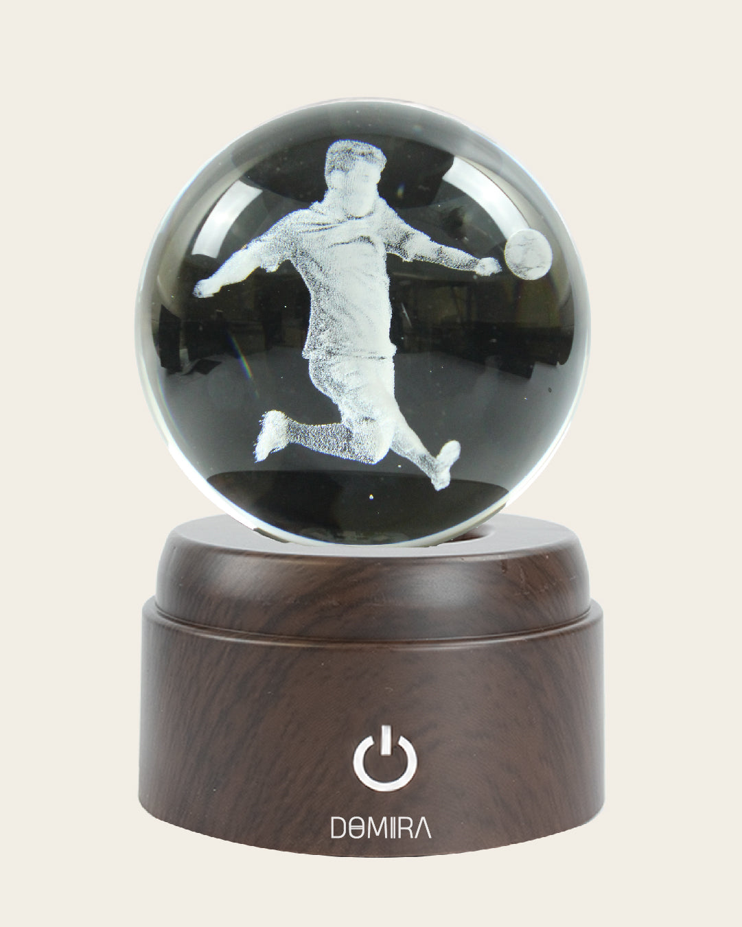 Victory Kick crystal globe close-up of the 3D engraved design