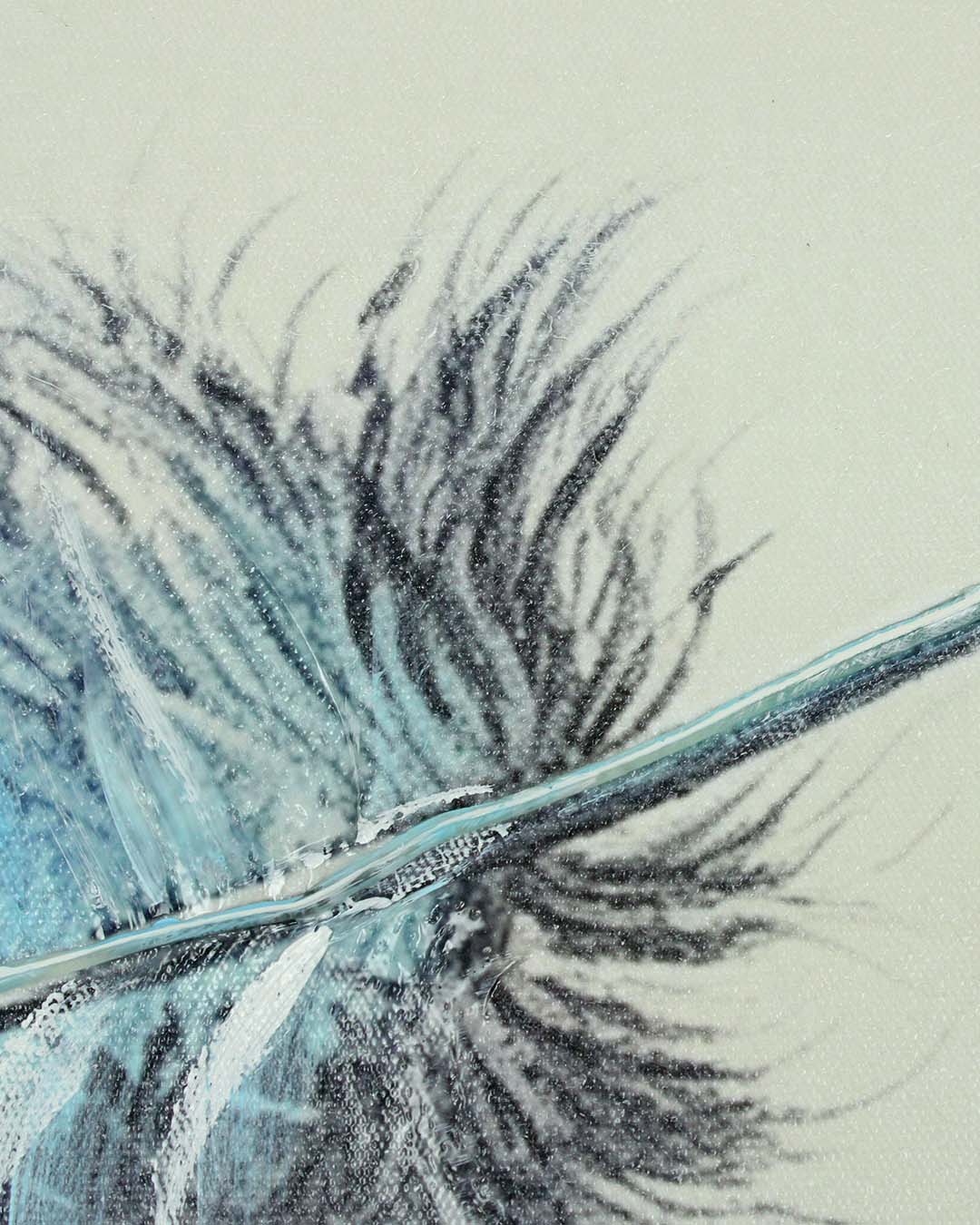 Weightless blue feather panoramic wall art close-up of the feather tip