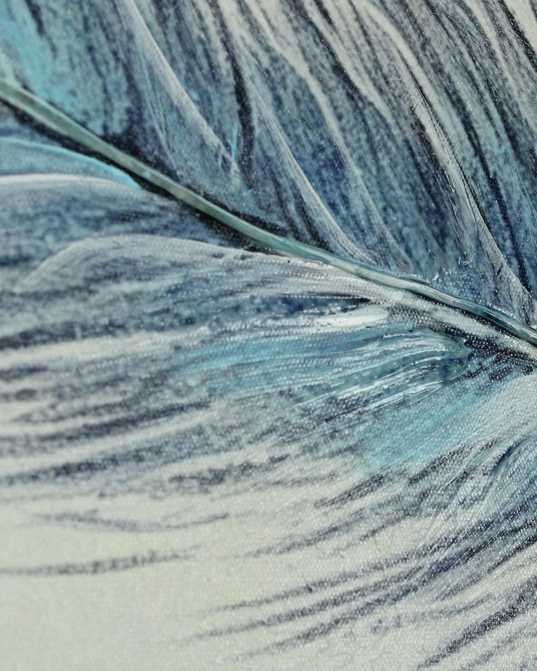 Weightless blue feather panoramic wall art close-up of the blue feather strands