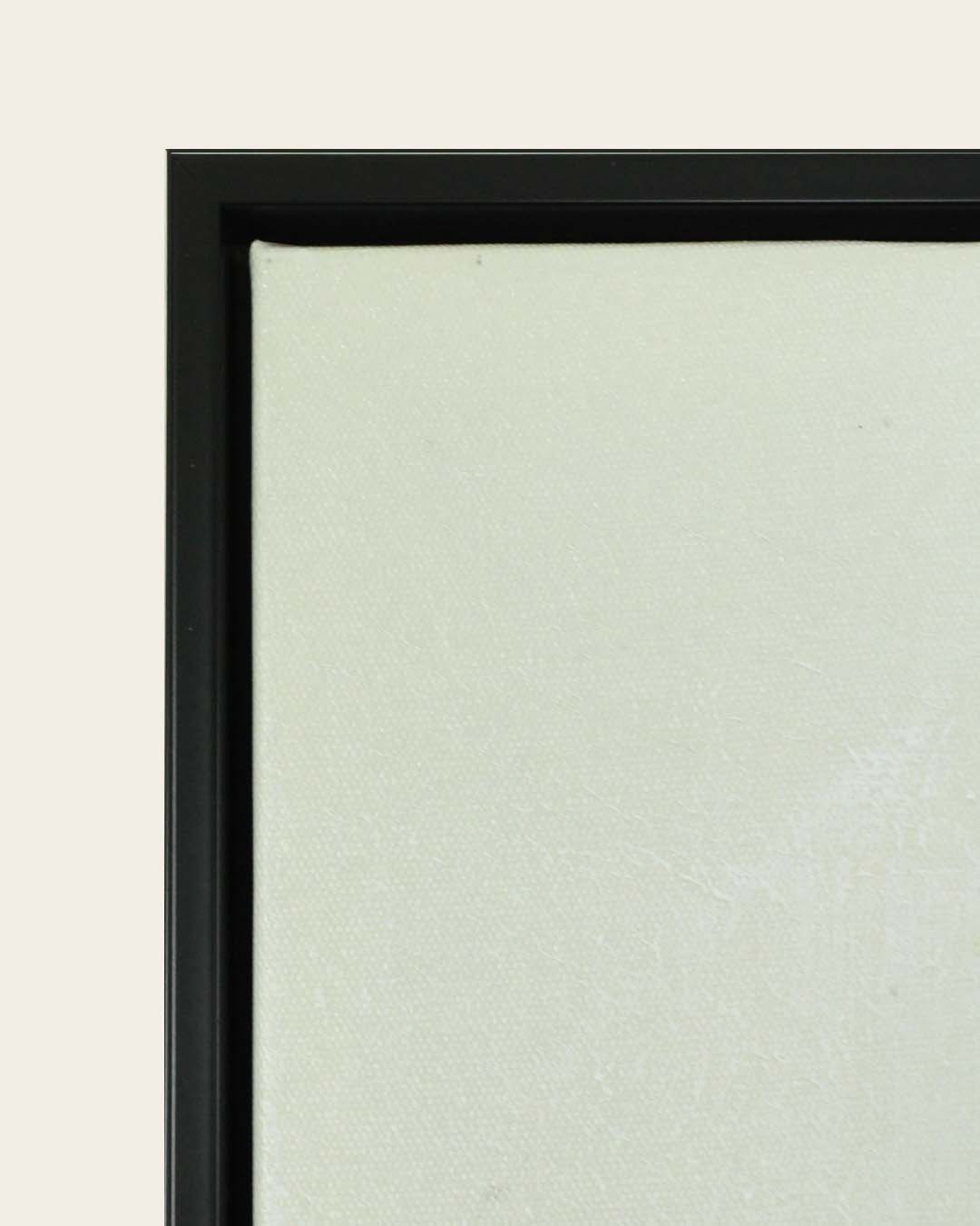 Weightless blue feather panoramic wall art black frame corner detail
