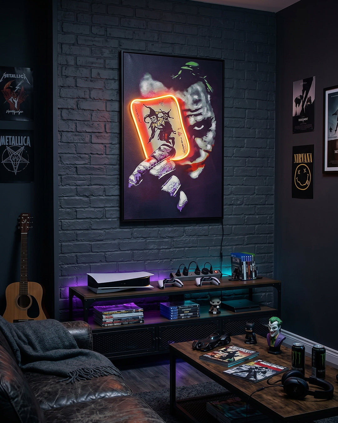 Wild Card playing card LED wall art in a games room