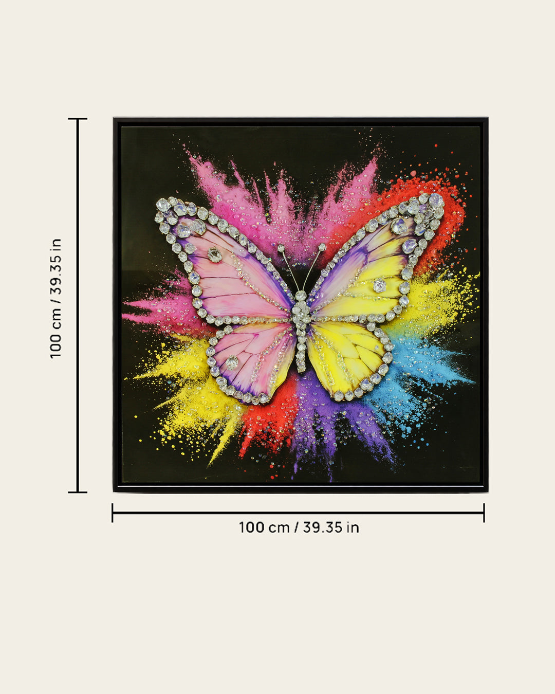 Wings of Diamonds butterfly resin wall art 100 x 100 cm dimensions