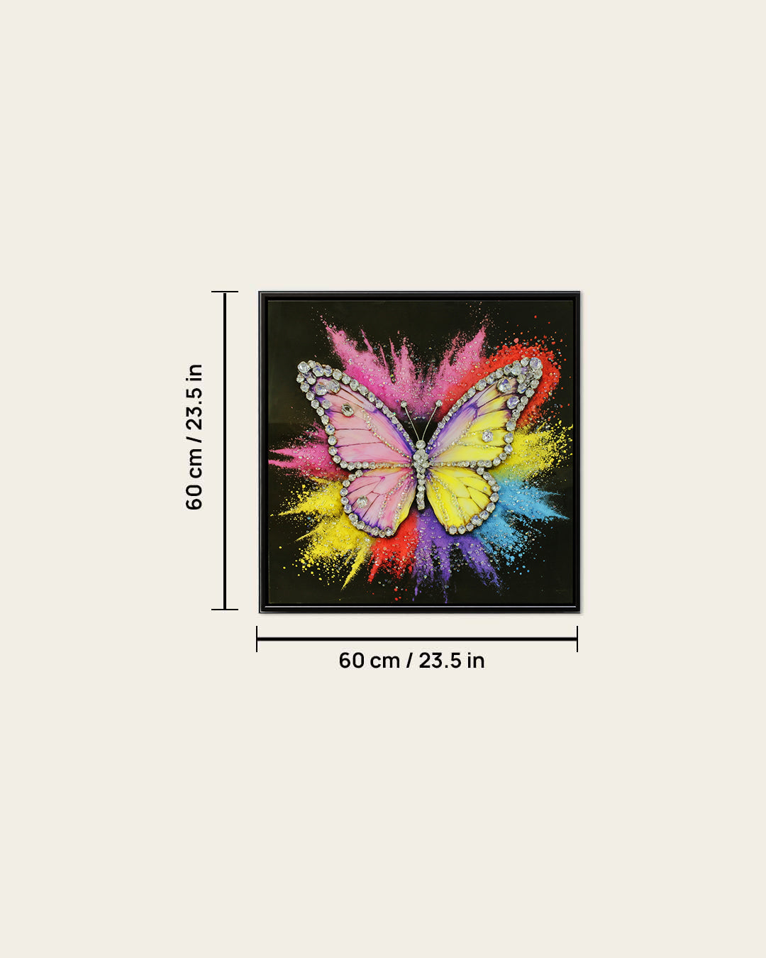 Wings of Diamonds butterfly resin wall art 60 x 60 cm dimensions